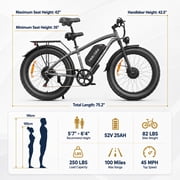26 Electric Bike for Adult,5000w Dual Motors,up 100 Miles 52V 25Ah Ebike,26 x 4.0 Fat Tire Adult Bicycles for All Terrain,Mountain Commuter UL2849