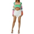 thumbnail image 2 of Douhoow Women Knitted Long Sleeve Crop Top Crochet Patchwork Vintage Casual T-shirts Tee, 2 of 9