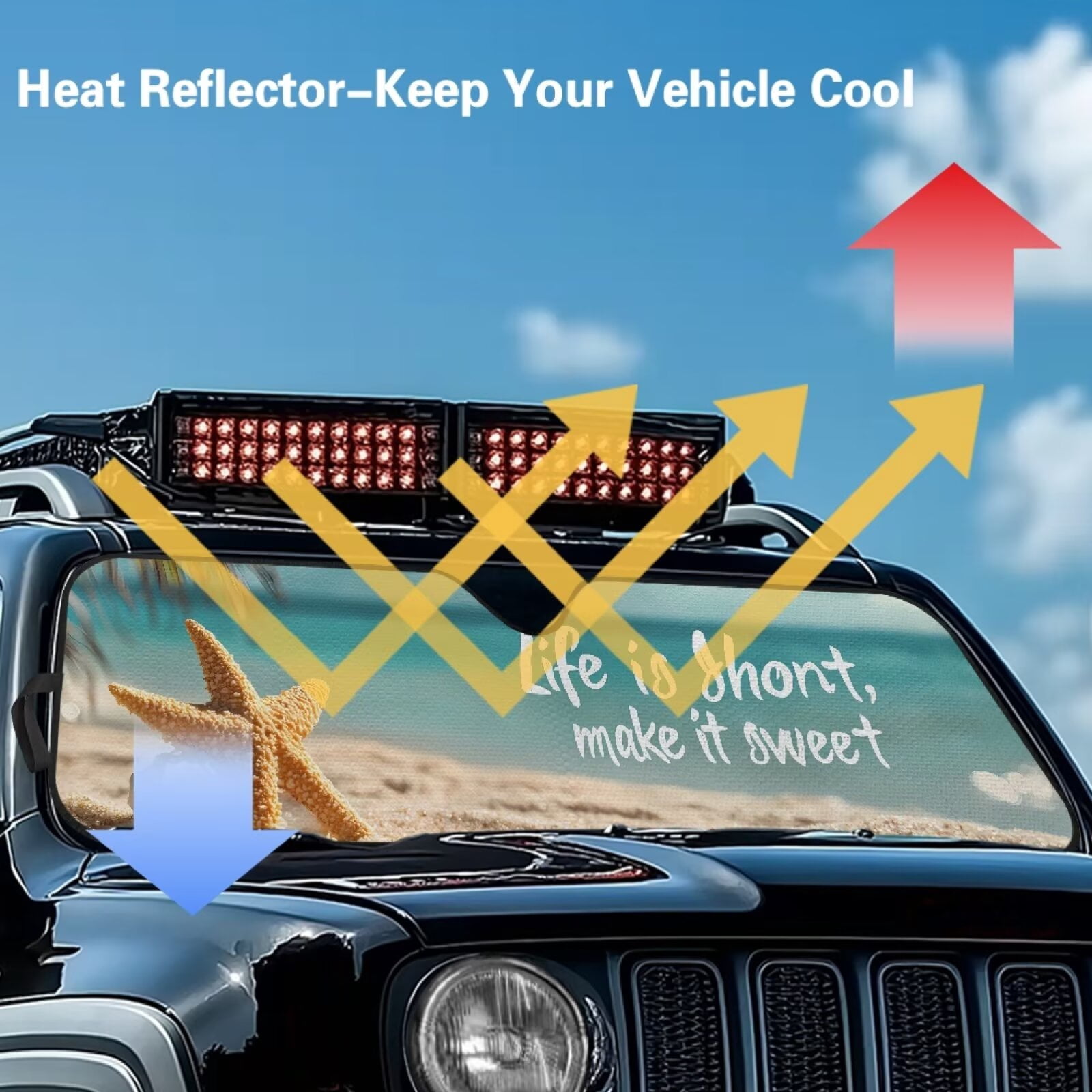 Uorisanigo Windshield Sun Shade Compatible with Jeep Wrangler TJ JK JL &Gladiator JT 2/4 Door Accessories Beach Starfish Windshield Cover Sunshade Sun Blocker Protection Cover