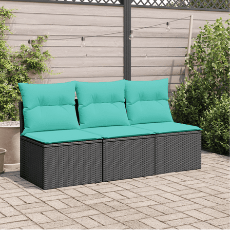 vidaXL Garden Sofa with Cushions 3-Seater Black Poly Rattan