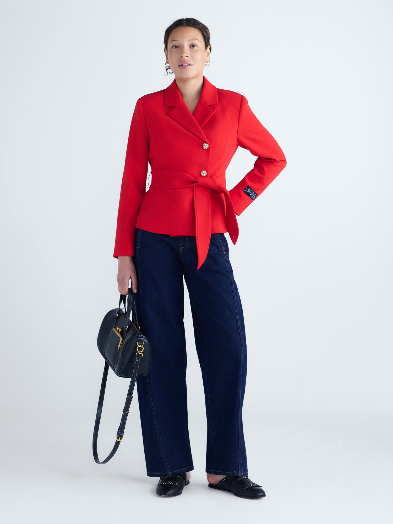 Free Assembly Women's and Women's Plus Asymmetric Belted Blazer, Sizes XXS-4X