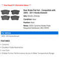 thumbnail image 2 of Rear Brake Pad Set - Compatible with 2003 - 2011 Honda Element 2004 2005 2006 2007 2008 2009 2010, 2 of 2