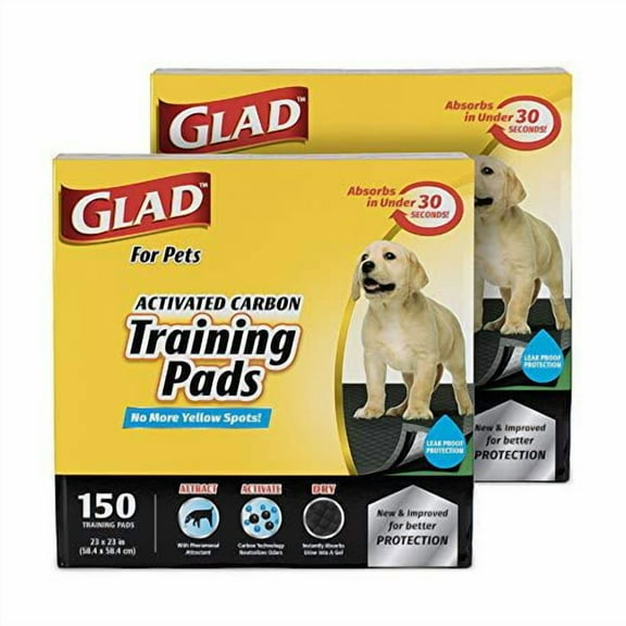 glad for pets black charcoal puppy pads, 150 count - 2 pack | puppy potty training pads that absorb & neutralize urine instantly | new & improved quality puppy pee pads