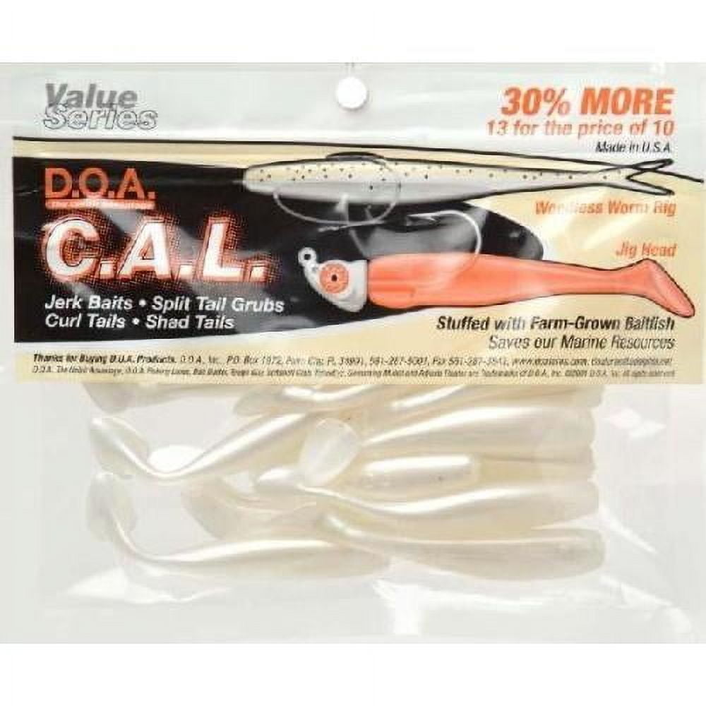 (2 pack) D.O.A. C.A.L. 3" Shad Tail Soft Plastic Bait, Pearl, 12 Pack