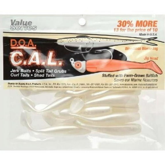 D.O.A. C.A.L. 3" Shad Tail Soft Plastic Bait, Pearl, 12 Pack