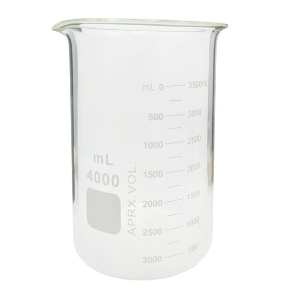 Beaker Griffin Style 4000ml Capacity Borosilicate Glass Graduated. Laboratory Professional & Classroom Use.