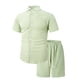 thumbnail image 4 of Ceisia Men's Solid Color Short Sleeve Button-Down Shirt & Shorts Set Casual Summer Outfit Green XXXL Gifts, 4 of 8