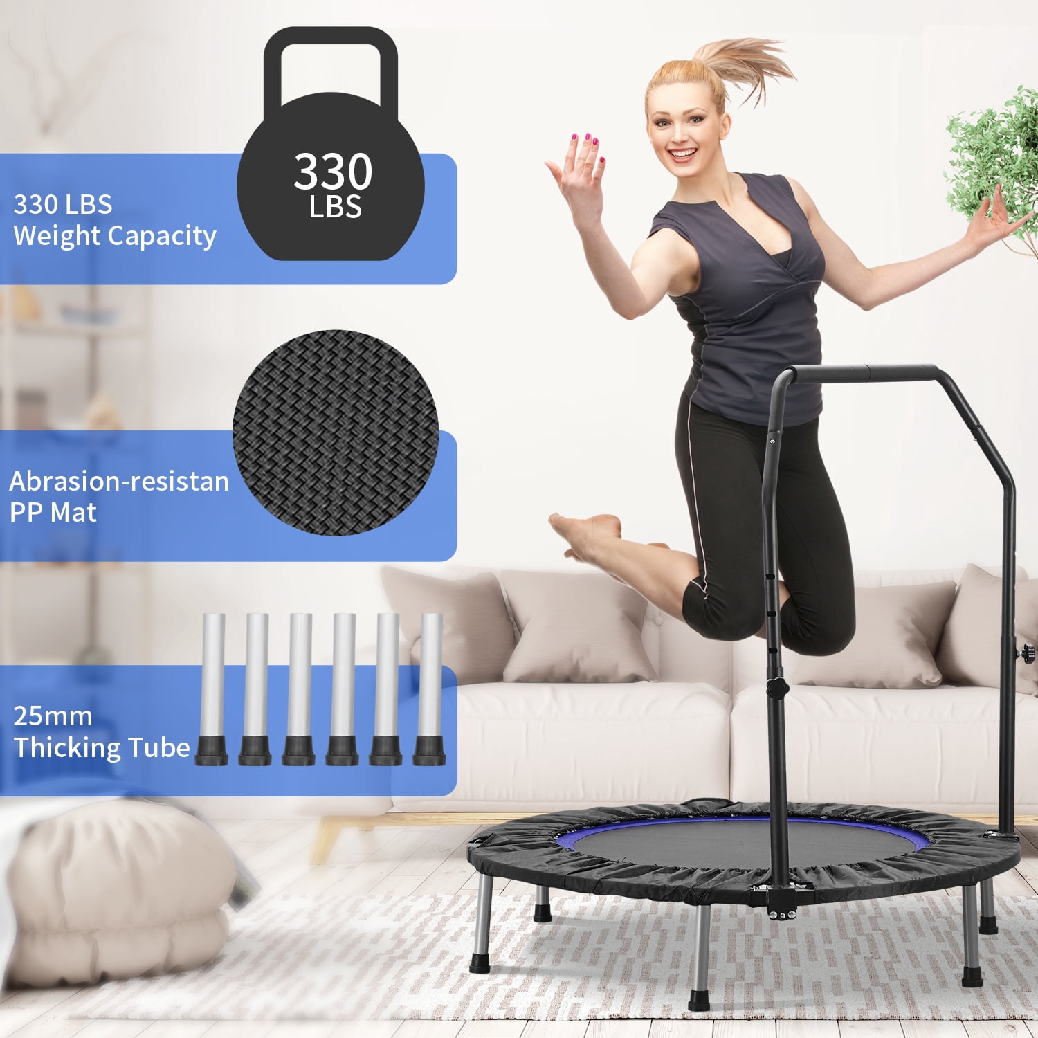 ZENOVA Mini Fitness Trampoline Rebounder Trampoline for Adults, Blue, 40"