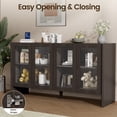 thumbnail image 4 of TopComfy 55" Sideboard Buffet Cabinet with 4 Glass Doors, Coffee Bar Storage Cabinet with Adjustable Shelves, Curved Edge MDF Display Cabinet for Kitchen Dining Room, Dark Walnut, 4 of 8
