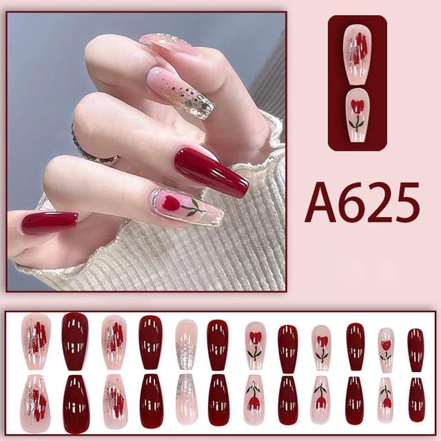 Ruifaya Diseño de uñas postizas DIY Juego de uñas postizas francesas para dedos