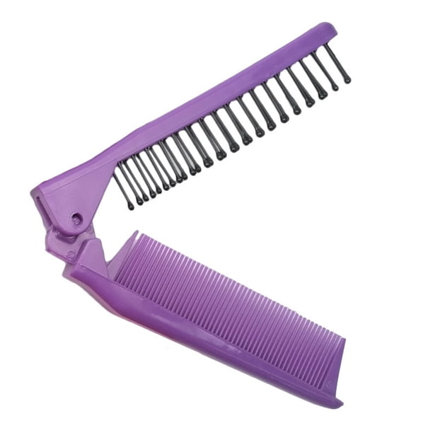 Cepillo de pelo de repuesto plegable Color sólido antiestático a prueba de arañazos resistente al calor herramienta de cepillos de peluquería Ayudas para vestirse con gancho de botón Violeta Qarigey CE015012-03B