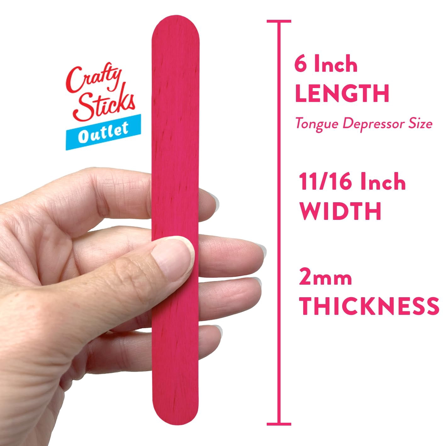 CraftySticks- 600 Pack, 6 Inch Pink Color, Jumbo Wood Popsicle Sticks for Crafts, Home, School Art, Building, Learning, Wood Tongue Depressor Size