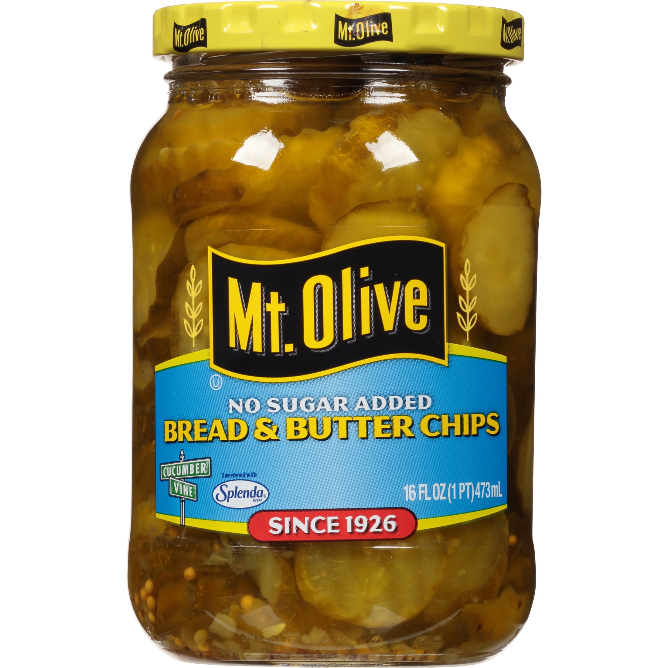 (2 pack) Mt. Olive No Sugar Added Bread & Butter Pickle Chips, 16 fl oz Jar