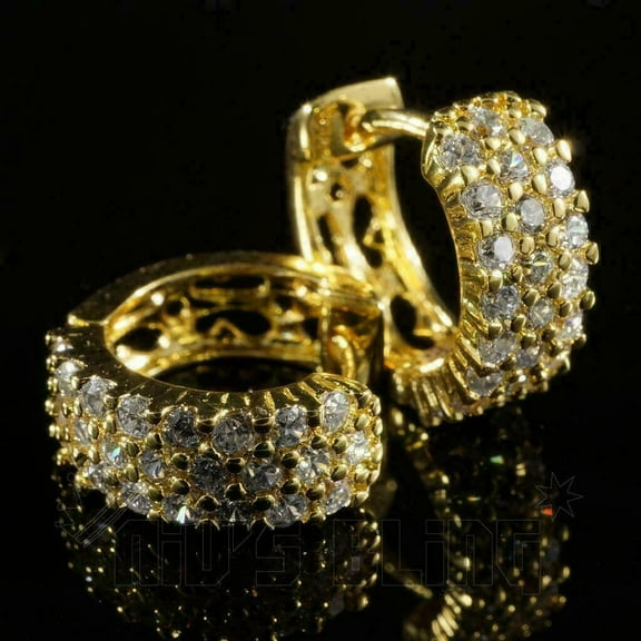 ORLOV DIAMONDS 14K Yellow Gold Finish Round Cut 2Ct Moissanite Three Row Hoop/Huggie Earrings