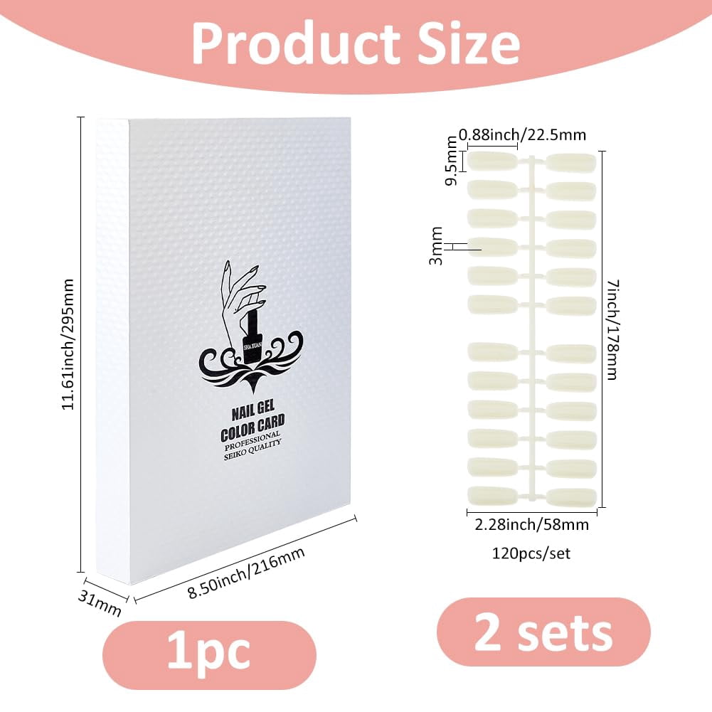 Nail Color Display Book with 240Pcs White Nail Tips Nail Gel Polish Display Board Nail Color Chart Display Book Nail Polish Sample Book with Replacement Tips Salon Tools White DIY