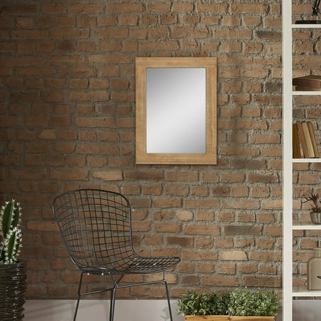 Mirror Frame Mount - Stonebriar Rustic Rectangular Natural Wood Frame Hanging Wall Mirror with Attached Mounting Brackets