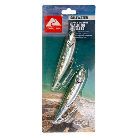Ozark Trails Hard Plastic Saltwater Inshore Walking Mullet Fishing Lures 2-pack. Painted in Fish Attracting Colors.