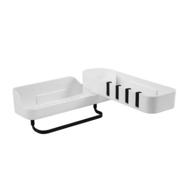 Estante de esquina para ducha, estante giratorio para ducha, estante autoadhesivo para ducha, sin necesidad de taladrar, con 4 ganchos para baño y cocina
