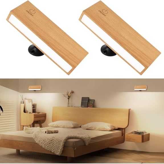 Wall Sconces Set of 2, Battery Operated Rechargeable Wireless Wall Lights Lamps, Stepless Dimmable, 360° Rotation Magnetic Bedside Reading Lamps for Bedroom Living Room Indoor Decor
