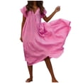 thumbnail image 1 of B91xZ Robe de Plage Femmes Casual Manches Courtes V Point Plissé une Ligne Robes Fluides, Rose XXL, 1 of 5