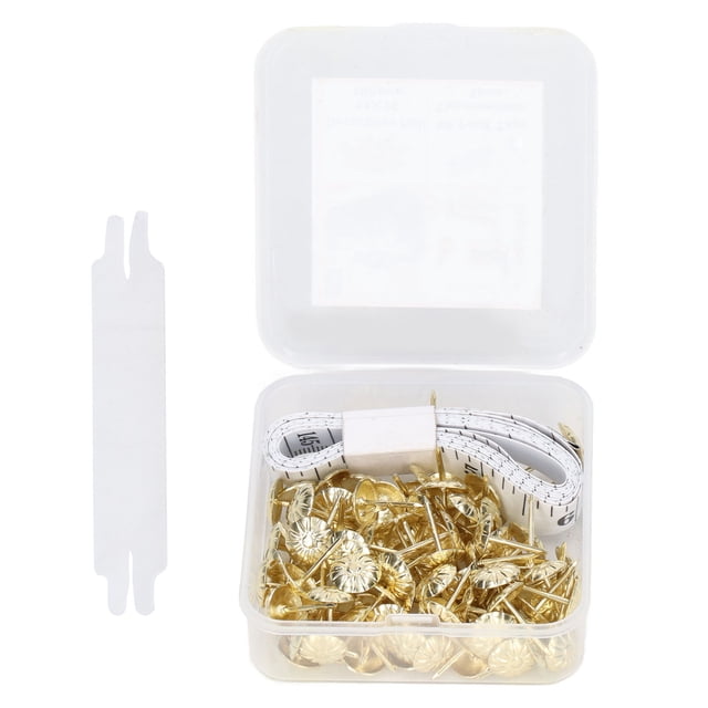 Juego de 100 clavos decorativos para tapicería, cabeza de alfiler de acero al carbono, para muebles, color dorado