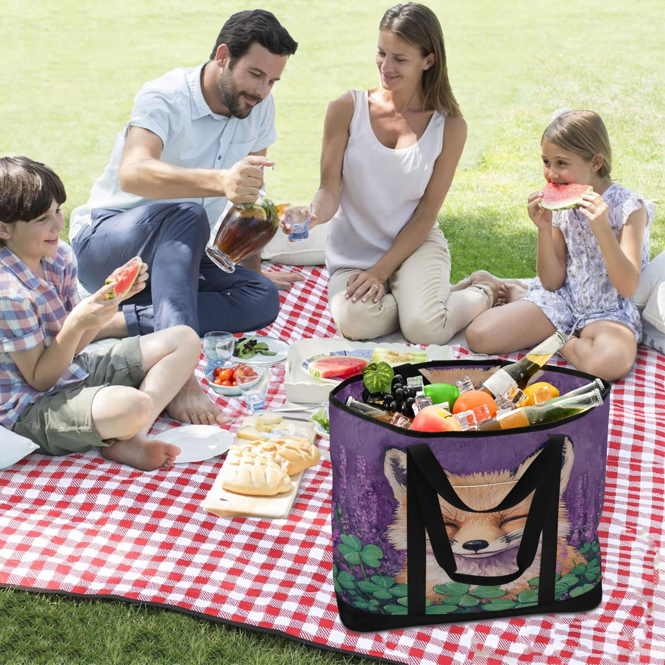 Large Hand-held Ice Pack Picnic Bag Insulation and Refrigeration Suitable for Shopping Picnics and Camping Cute Sleeping Fox