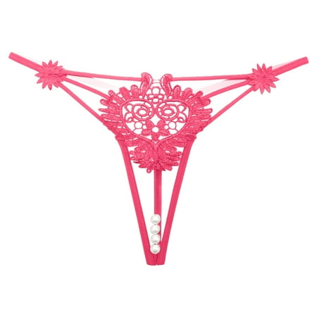 Icvfdpl Women S Underwear Embroidered Hollow Butterfly Low Waist Under Open Cut Pearl Massage Thong Anniversary Dating Panties For Women Pink One Size