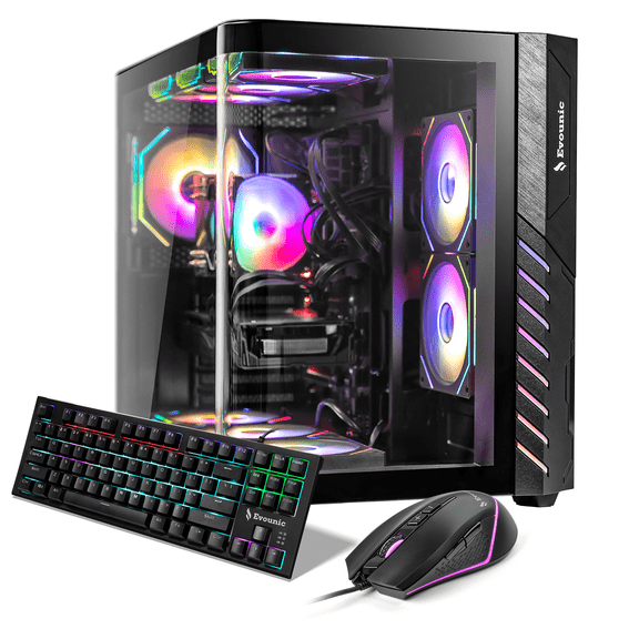 EVOUNIC Gaming PC Desktop , Intel Core i5-11400 (Up to 4.4GHz, 12 Threads) , AMD Radeon RX 580 8GB , 16GB DDR4 RAM , 1TB NVMe SSD , WiFi 6 Bluetooth 5.4 , 9× ARGB Fans , Windows 11 Pro , 650W PSU