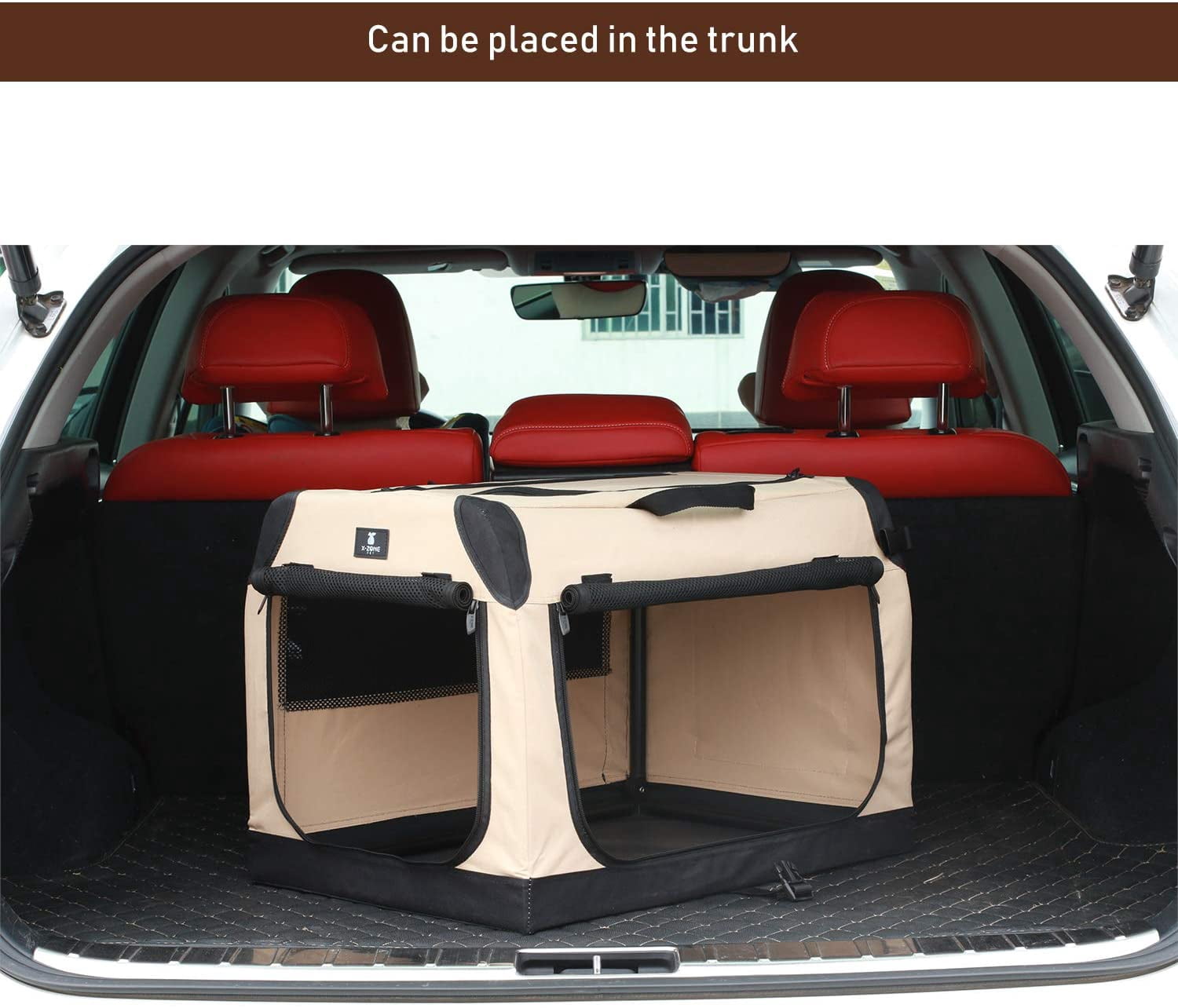 3-Door Portable Soft-Sided Folding Dog Travel Crate, Small Tan Collapsible Pet Kennel with Mesh Windows for Indoor Outdoor Use