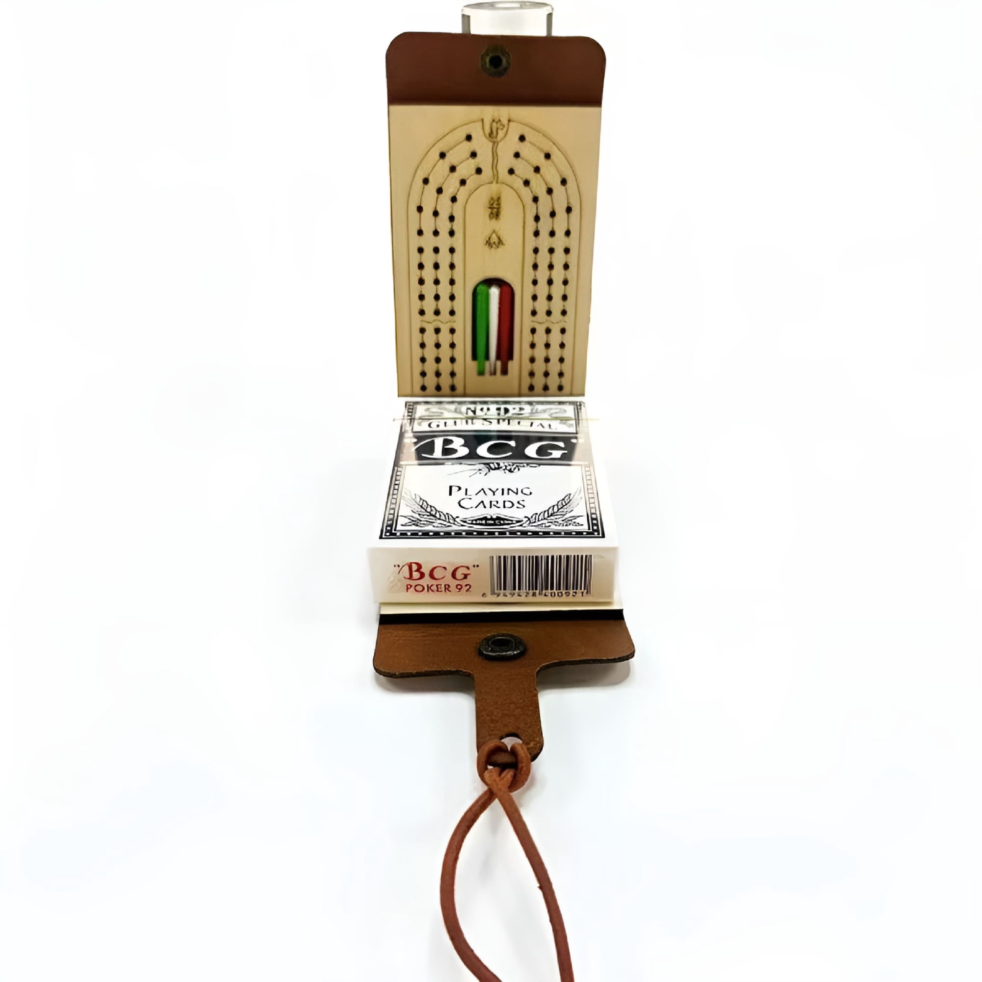 BESTSKY Foldable Cribbage Board Set with Faux Leather Case Portable Travel Game Includes Cards and Pegs for Classic Card Game Lovers