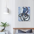 thumbnail image 4 of HENGT  Vertical Canvas Wall Art Abstract Grey and Blue Octopus Painting Printed on Canvas Sea Life Picture Poster Gallery Wrap Vintage Farmhouse Home Décor Ready to Hang, 4 of 5