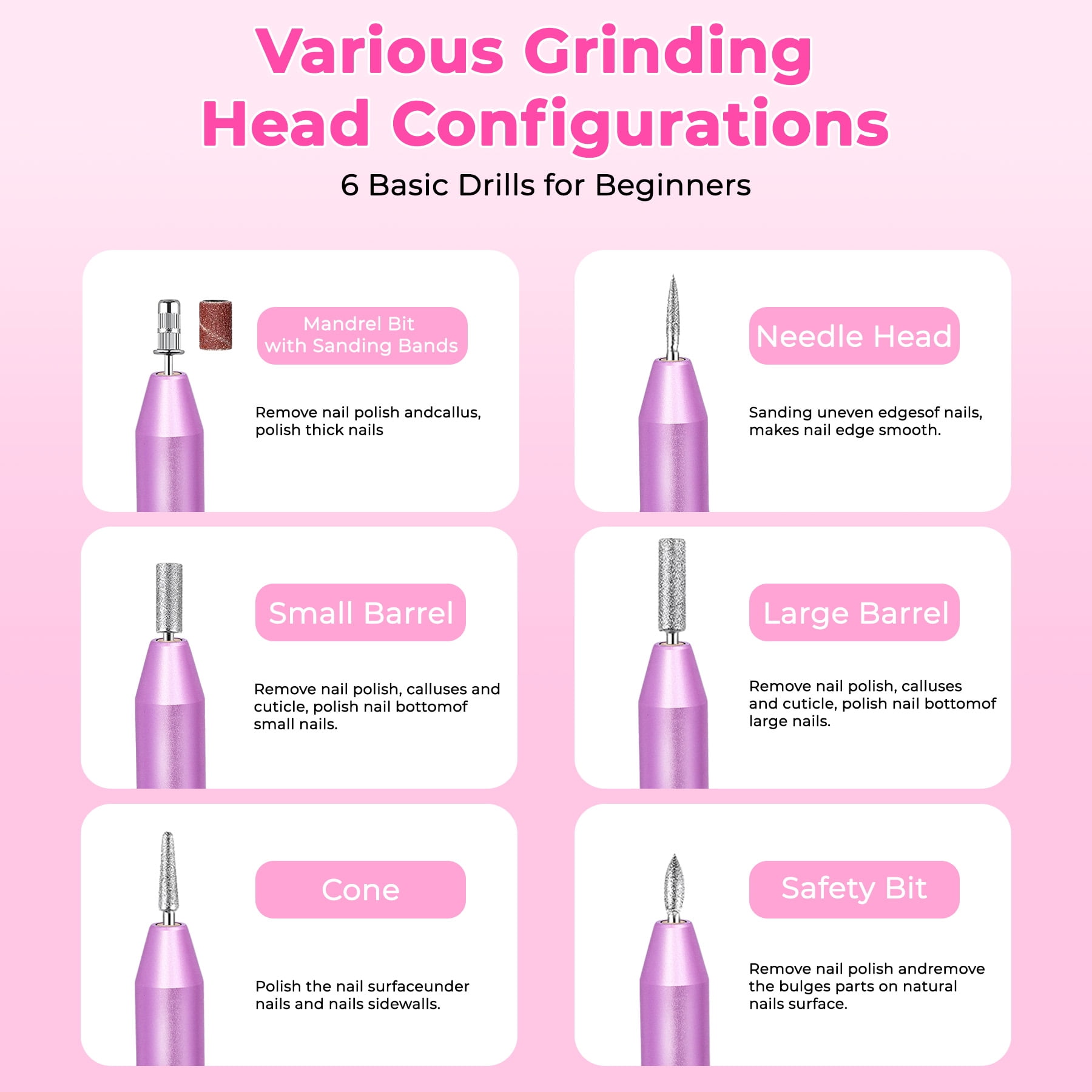 Portable Electric Nail Drill, Professional Nail File Kit for Acrylic, Gel Nails, Manicure Pedicure with Nail Drill Bits Sanding Bands, Rose Gold