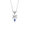thumbnail image 2 of Delight Jewelry Silvertone Small Blue Crystal Cross Silver tone Bow Heart Necklace, 2 of 4