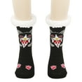 thumbnail image 2 of Wuxian Funny Socks Fuzzy Slipper Socks Thick Warm Plush Lined Cute Animal Pattern Winter Thermal Non- Booties Stocking Casual Breathable Socks,Black,One Size, 2 of 3