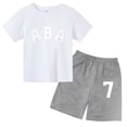 thumbnail image 3 of Ropa de bebé con estampado de letras para niños y adolescentes, conjunto de camiseta y pantalones cortos de verano de 2 piezas, conjunto informal de manga corta para niños y niñas, 3 of 5