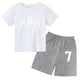 thumbnail image 3 of Ropa de bebé con estampado de letras para niños y adolescentes, conjunto de camiseta y pantalones cortos de verano de 2 piezas, conjunto informal de manga corta para niños y niñas, 3 of 5