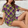 thumbnail image 4 of Sikiie Mardi Gras Plaid Womens Pajama Sets Short Sleeve Top With Pants Sleepwear 2 Piece Lounge SetSmall, 4 of 6