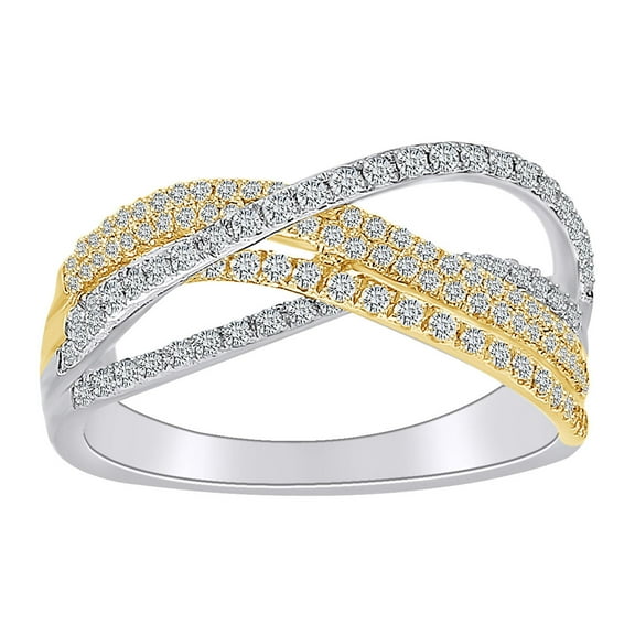 AFFY 1/2 Carat Round White Natural Diamond Twist Overlay Anniversary Ring In 10k Two Tone Solid White Gold (0.50 Cttw) Ring Size-5