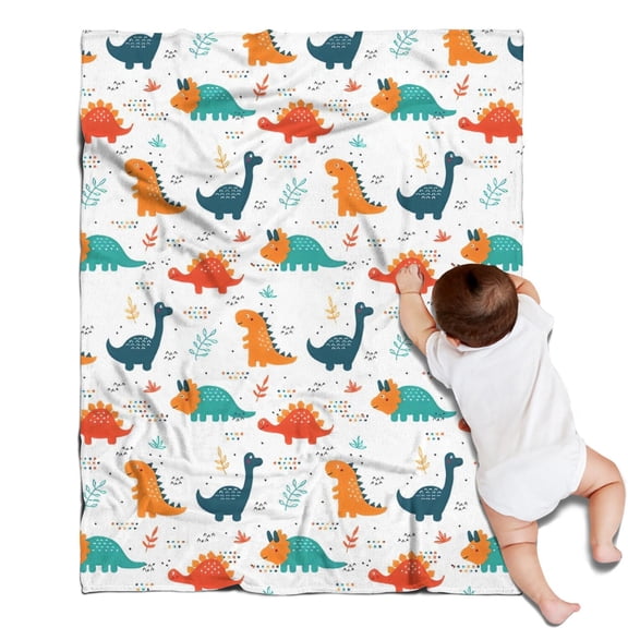 White Cartoon Dinosaurs Pattern Blanket,Comfortable Soft Flannel Throw Blanket,All Season,Warm Lightweight Blankets for Sofa Bed Couch Living Room Chair,30"x40"