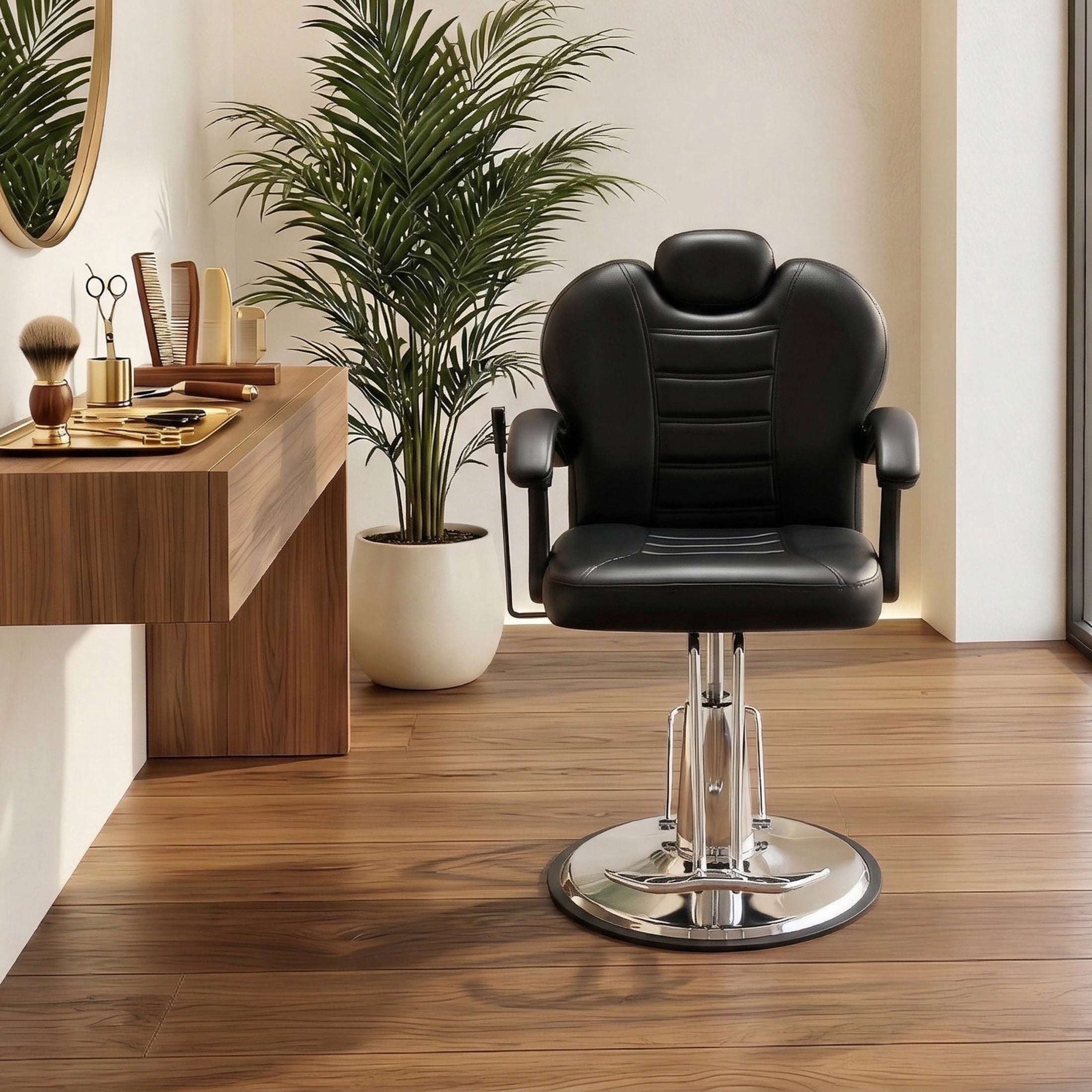 Noble House Heavy Duty Reclining Barber Chair, 360° Swivel Salon Chair with Hydraulic Pump, Black