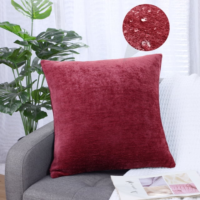 PiccoCasa Soft Water Repellent Throw Pillow Covers Burgundy 18x18 Inch