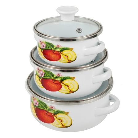 WEUVEB Stockpot for Cooking Enamel White 3Pcs