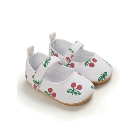 

Rotosw Toddler Girls Shoes Cute Princess Shoe Baby Soft Sole Crib Shoes Comfort Mary Jane Flats Shoes for First Walkers Lightweight Floral Print Casual Shoes White Red Cherry 6-12 months