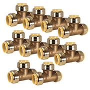 PROCURU 1/2-Inch PushFit Tee | Push-to-Connect Plumbing Fitting for Copper, PEX, CPVC, Lead Free Certified (1/2", 10-Pack)