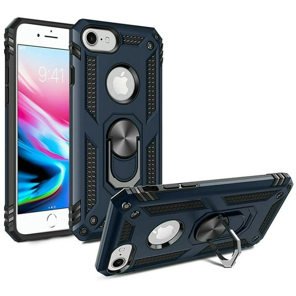 Armor Ring Finger Loop Hybrid Case for iPhone SE (3rd gen & 2nd gen) and iPhone 8/7/6S/6 - Navy Blue