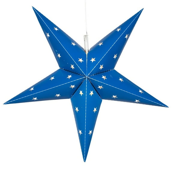 Aurora Superstar 30" Blue Hanging 5 Point Star Light LED Lantern Decor, Weatherproof Fold-Flat Plastic Lighted Star