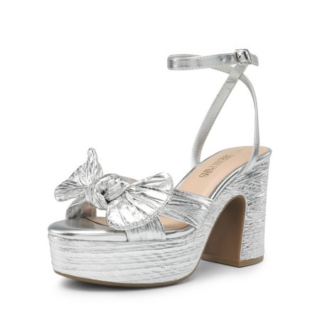 

Women Chunky Platform Heel Sandals Ankle Strap Open Toe Bow Wedding Sandals