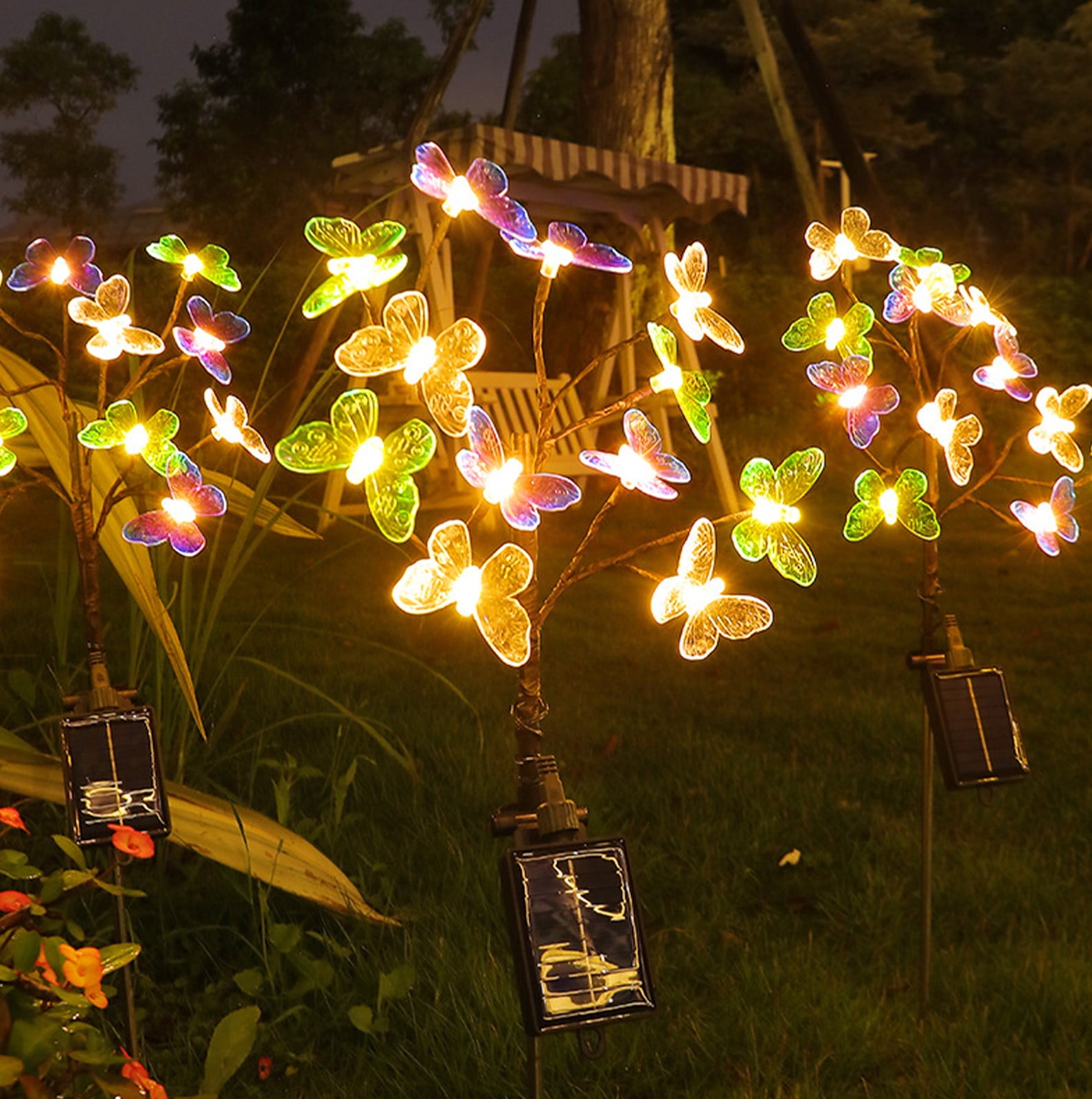 Solar Garden Lights - Solar Butterfly Lights Outdoor Decorations Multi-Color Changing LED Waterproof Stake Lights For Garden Yard Pathway Patio & Lawn Gifts for Mother's Day Mom Women