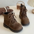 thumbnail image 3 of Dakaela 3-12Y Toddler Boys Girls Work Boots Suede Furry Lined Combat Ankle Booties Lace up Side Zipper Hiking Walking Shoes Brown, 3 of 8