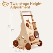 Woodtoe Wooden Baby Walker, Adjustable Push and Pull Learning Activity Center Walker Toy, Natural Wood Sit to Stand Walker for Baby Learning to Walk, Educational Gift for Toddler Boy Girl 1+
